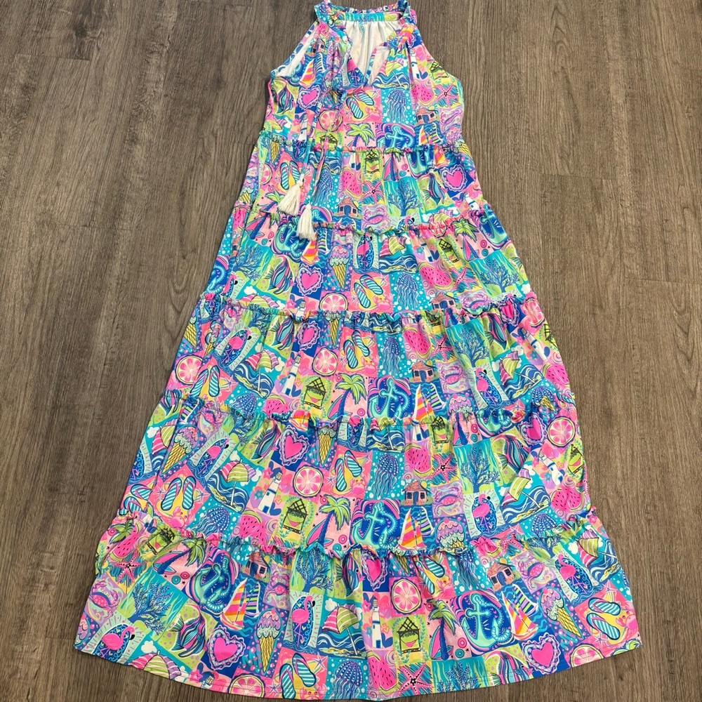 BeachTime Maxi Dress Size XS Colorful Tropical Vibrant Print Sleeveless Beach